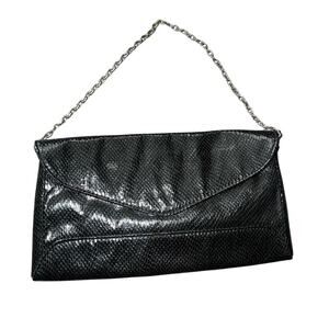 Vintage Ann Taylor Black Faux Leather Clutch purse Chain strap Envelope Fold